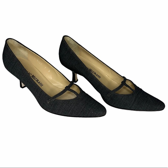 Isaac Mizhari Grey Pointed Toe Kitten Heels